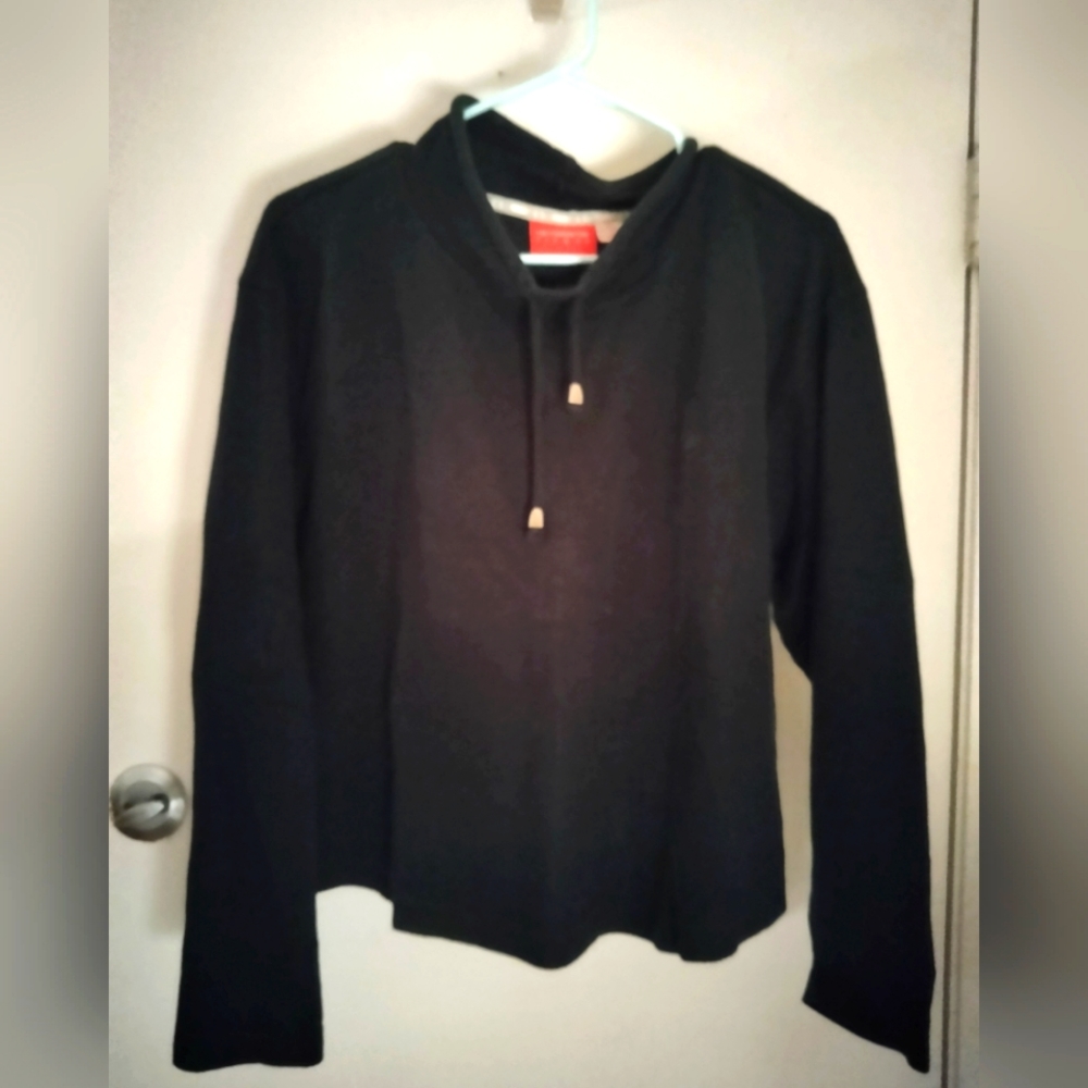EUC Liz Claiborne Black Crop Sweater with Functional drawstring at the neck XL